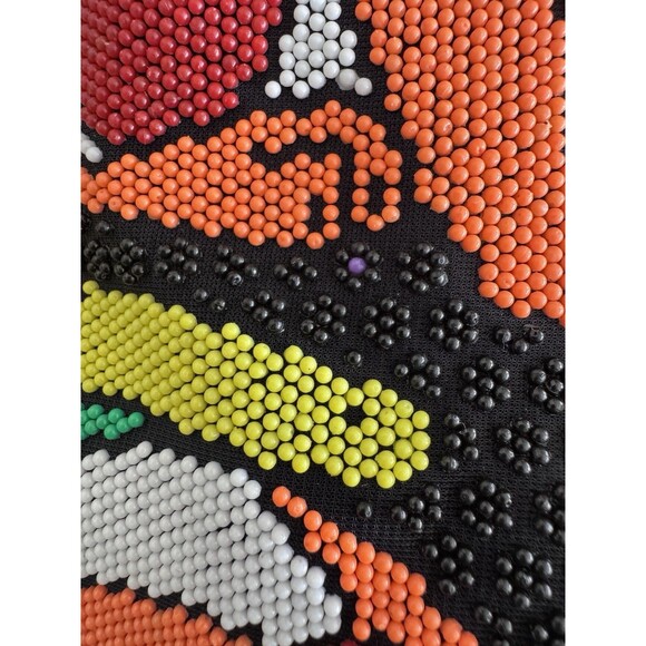 Vintage 70s Beaded Neon Cat Kitten Shoulder Bag Purse Satchel Retro Drawstring - Picture 9 of 11